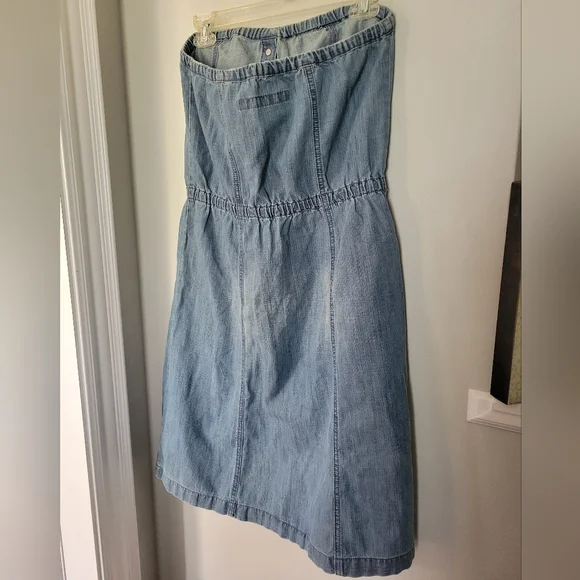 Y2K Levi's Strapless Cotton Denim Button Down Midi Length Dress - Picture 7 of 15